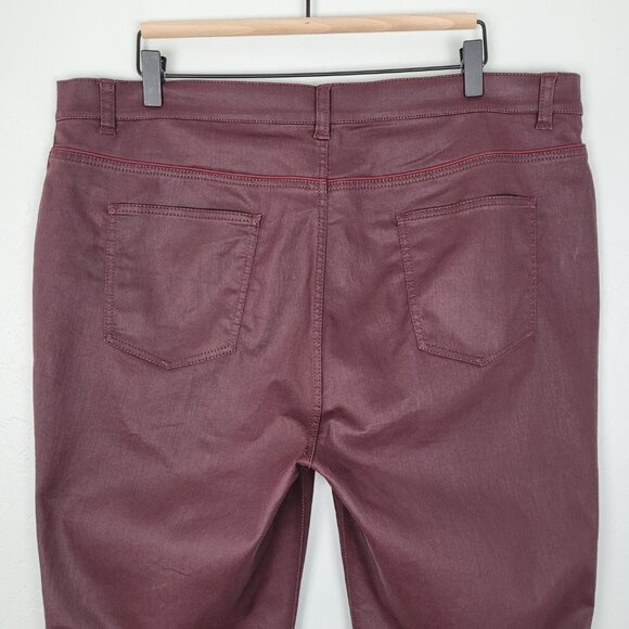 Lafayette 148 Waxed Denim Slim Leg Jeans Coated Dark Red Size 16 - Picture 5 of 14